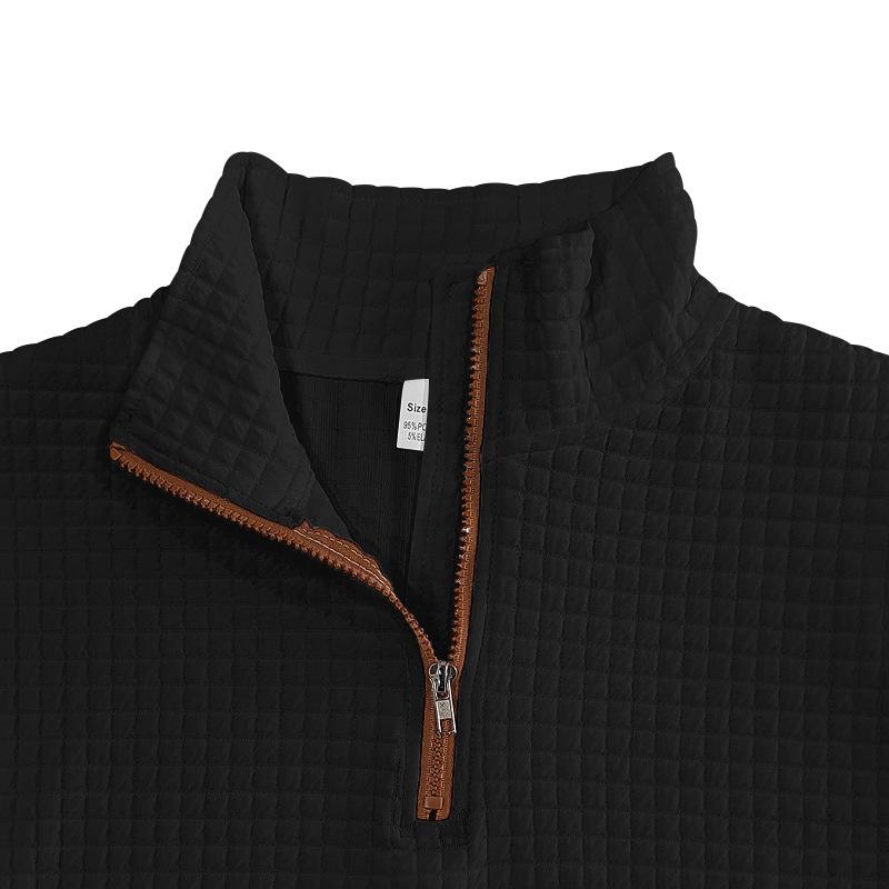 Módní pánský podzimní a zimní svetr žakárový malý čtverec zipový límec ležérní volná bunda pánské topy