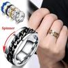 Anxiety Fidget Ring For Men Punk Titanium Stainless Steel Black Blue Spinning Spinner Rotatable Chain Rotating Rings Homme Gift