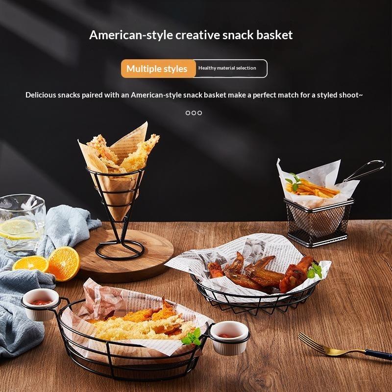 Fries Basket Snack Bucket Fried Chicken Chip Storage Basket Food Frying Basket Oil Strainer Creative Tableware Container