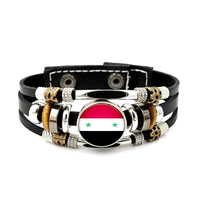 Factory National Country Flag Design Bracelet Crystal Bead Snap Button Sports National Team Jewelry Gift Leather Wrap Bracelet