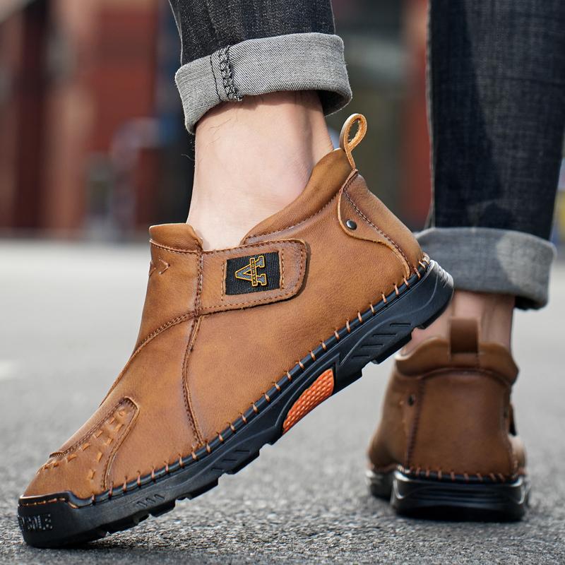 Handgefertigte Herren Motorradstiefel Sneaker Outdoor Herren Freizeitschuhe Leder Freizeit Wandern High Top Botas Neu Heißer Verkauf Stiefeletten