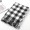 Women Winter Scarf Plaid Print Lightweight Soft Warm Scarf with Tassel Trim Cold Weather Imitation Cashmere Scarf
