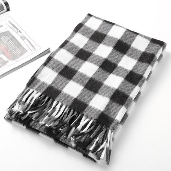 Women Winter Scarf Plaid Print Lightweight Soft Warm Scarf with Tassel Trim Cold Weather Imitation Cashmere Scarf