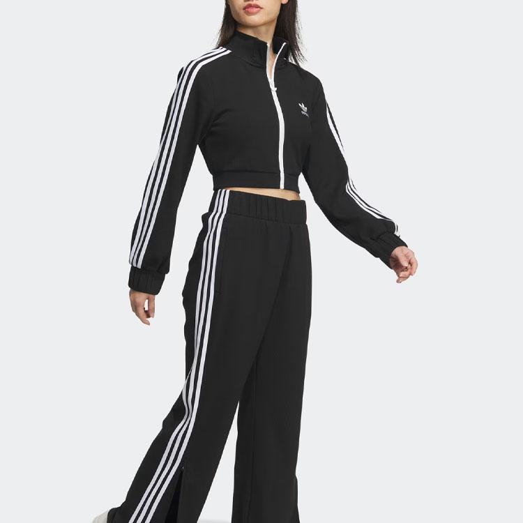 Adidas Коротка куртка Originals Trifoil Stripe на блискавці з коміром-стійкою Жіноча куртка чорна IP3004