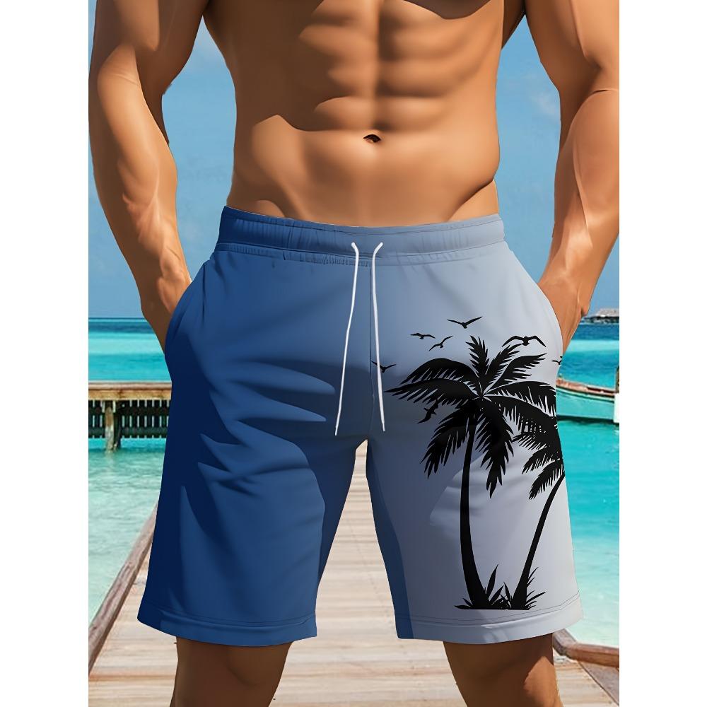Men's Ocean Coconut Tree Print Beach Shorts Summer Vacation Surfboard Shorts Casual Classic Quick Dry Shorts