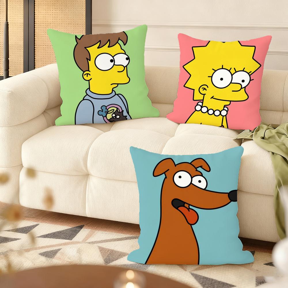 S-S-Simpson Family Anime Cushion Cover Silky Short Plush Home Sofa Cushion Cover - Invisible Zipper Home Decoration