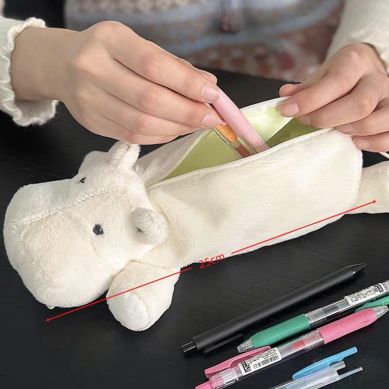 1 шт. Очаровательный плюшевый пенал-животное с изображением мультяшного бегемота, большая вместимость для канцелярских принадлежностей и косметики