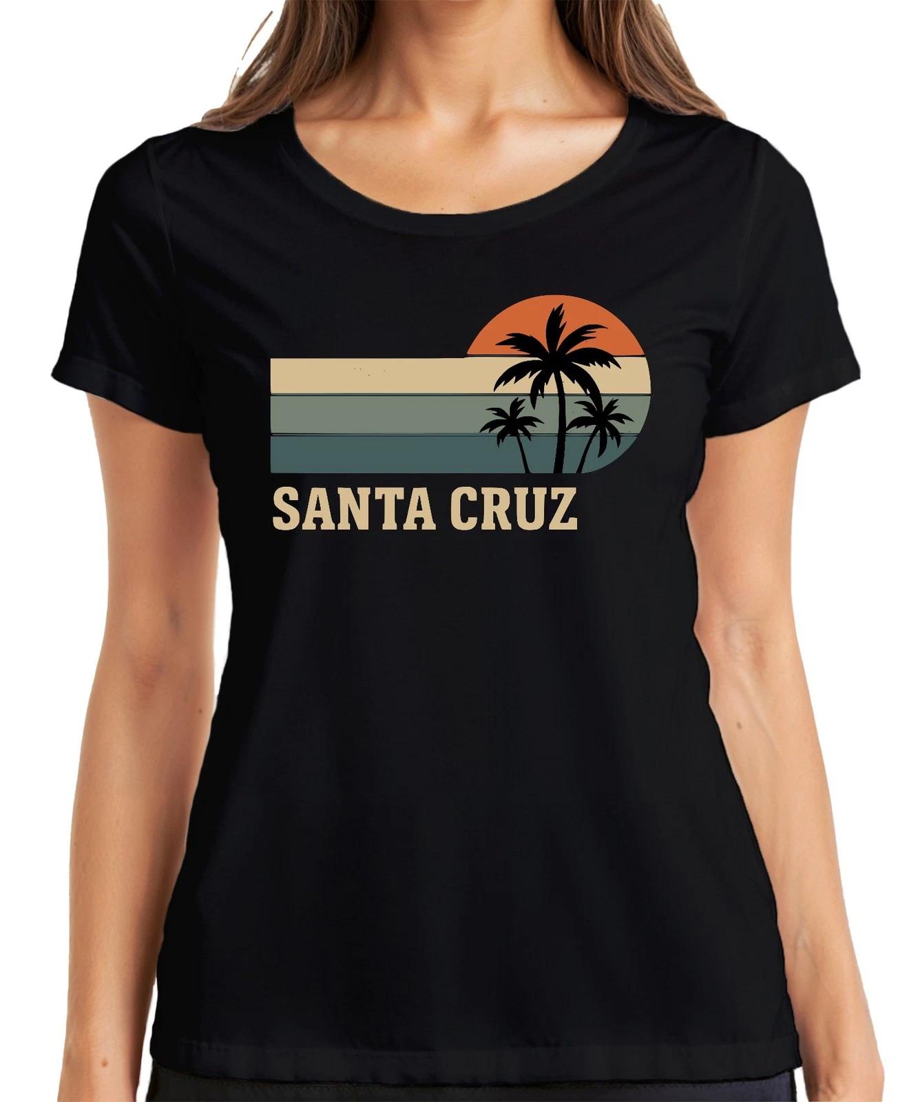 Santa Cruz Palmen Sonnenuntergang Retro Kalifornien Strand Surfen Damen T-Shirt XXXL