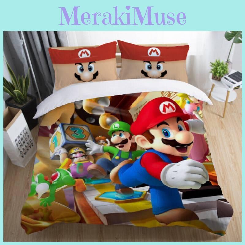 Super Mario Cartoon Einzelbett Bettbezug Set Bettwäsche für Schlafzimmerdeko
