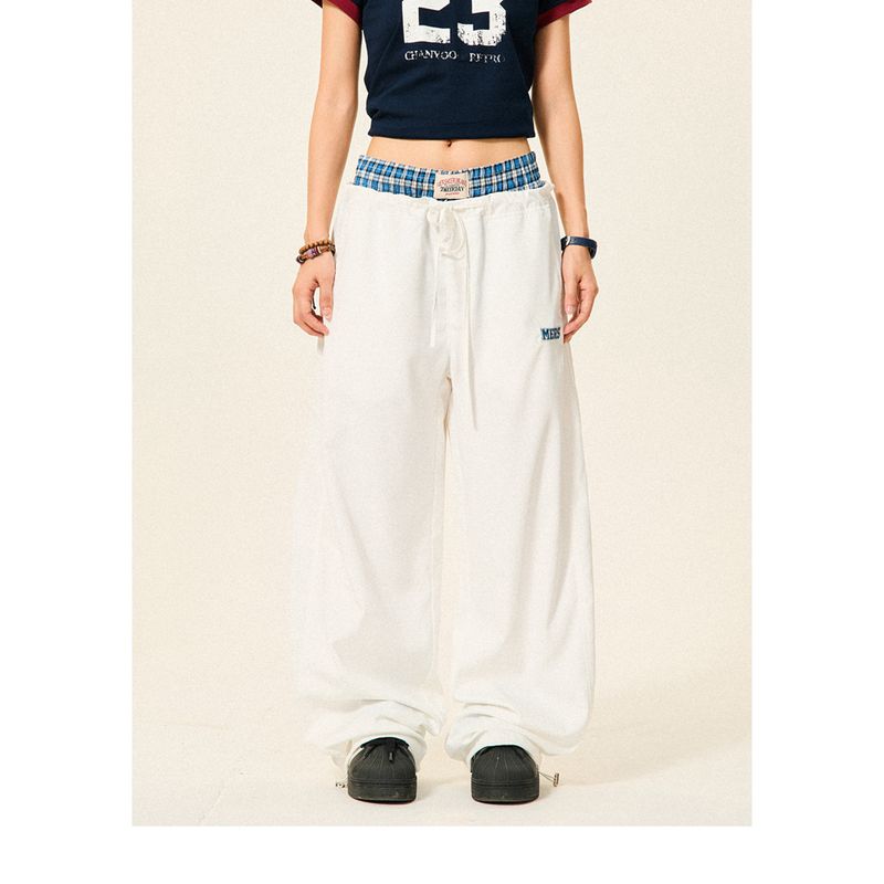 

Young American Retro Plaid Stitching Fake Two-Piece White S