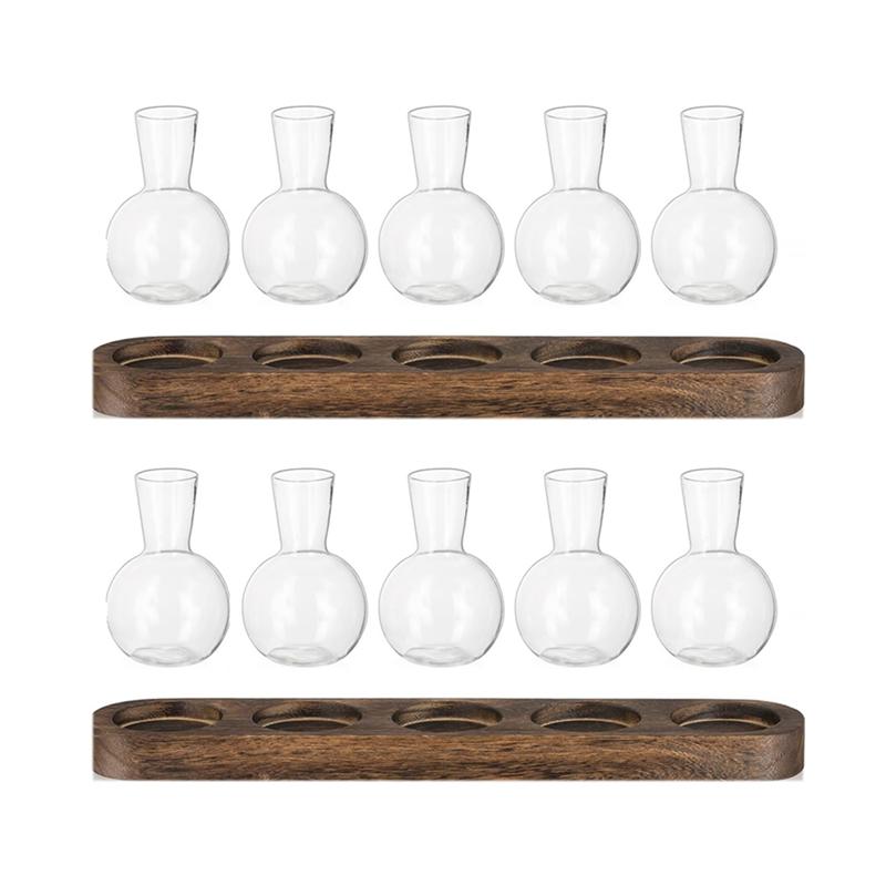 

Good-2X Plant Terrarium Propagation Station, Glass Planter Bulb Vase With Wooden Tray, Modern Bud Vases