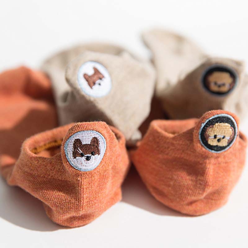 Harajuku Skarpetki Funny Ankle Socks Embroidery Animal Pug Cute Socks Women Divertidos Creative Sokken Kawaii Chaussette Femme