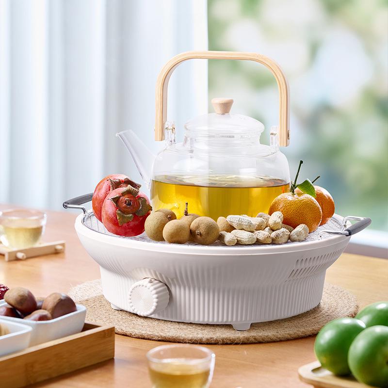 Stylish Indoor Electric Tea Stove Set with Glass Pot & Ceramic Burner for Boiling Tea, Dried Fruits, or Roasted Milk Flower Tea.