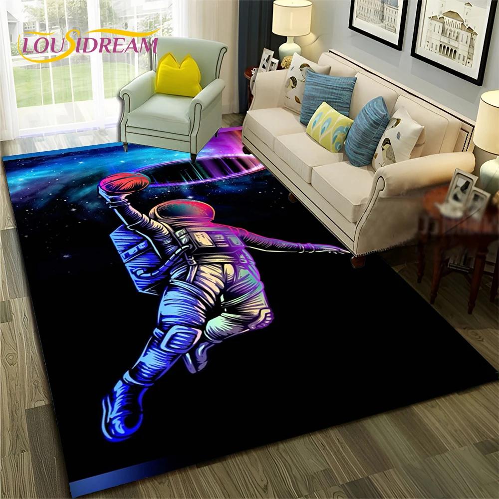 Outer Space Astronaut Planet Cartoon Carpet Rug for Home Living Room Bedroom Sofa Doormat Decor,Kid Area Rug Non-slip Floor Mat