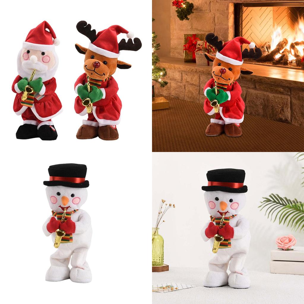 Electric Plush Toy Xmas Decor Christmas Decoration Decorative Desktop Ornament for Party Fireplace Centerpiece Home Shelf