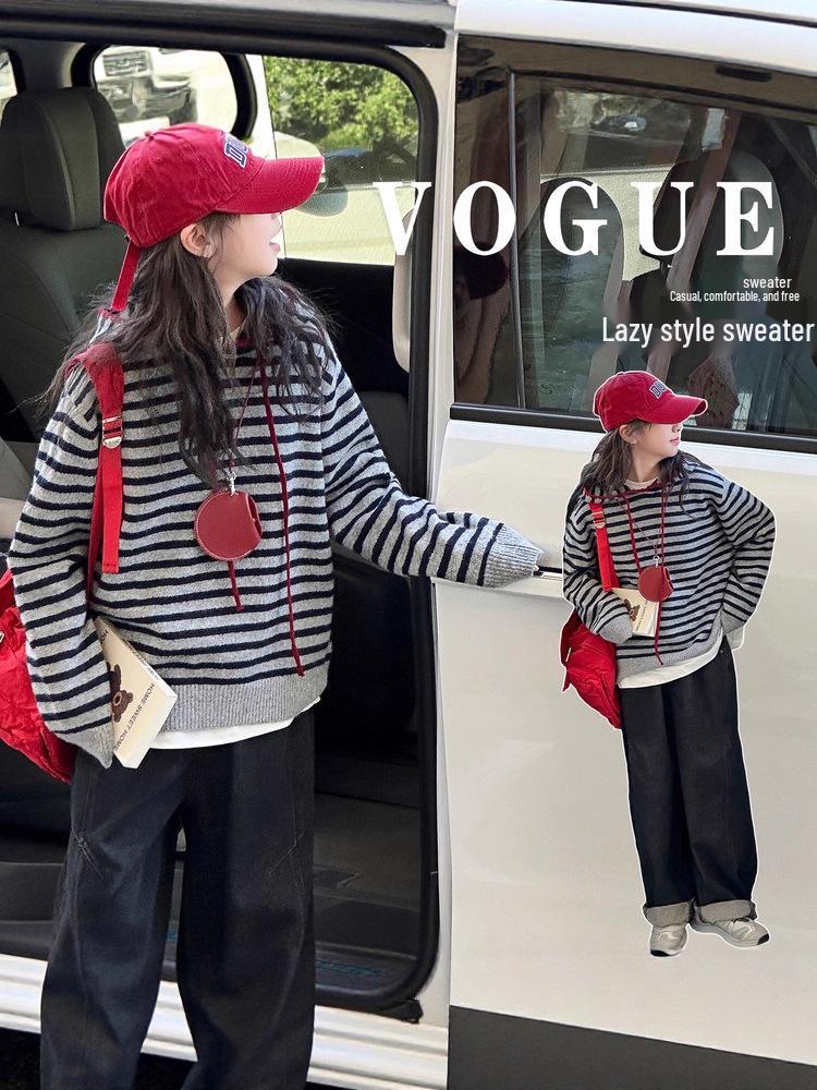 2025 Kinder Strickpullover mit Streifen und Kapuze - Trendiger koreanischer Stil für Jungen & Mädchen, Herbst/Winter
