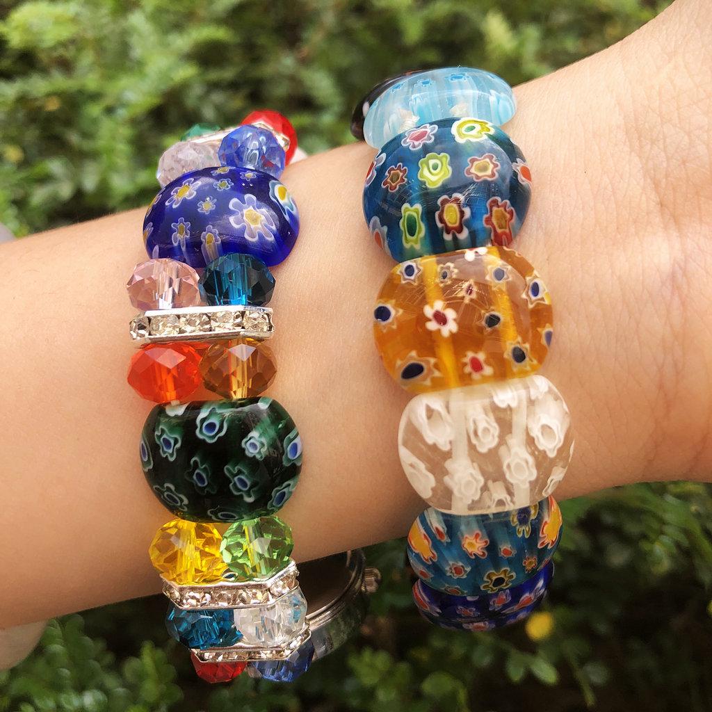 Women's Trendy Colorful Thousand Flower Bracelet Watch with Diamond Inlays