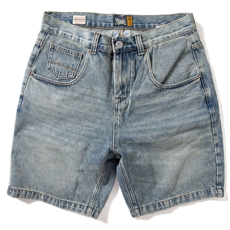 Demin shorts Men s Summer Washed Light Blue Loose Straight Pants American vintage Simple and Versatile Fifth Pants Light Blue EUR29