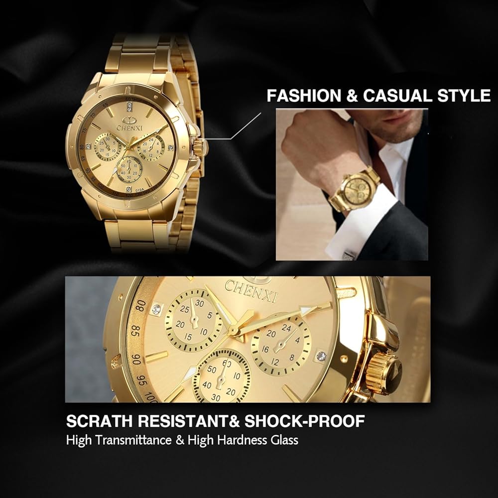 JewelryWe Men's Analog Waterproof Stainless Steel Quartz Watch Gold Round Formal Business Fashion Accessory