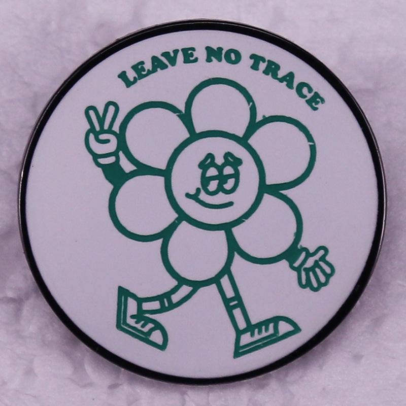 Leave No Trace Walking Flower Cartoon Brooch for Outdoor Sports Enthusiasts