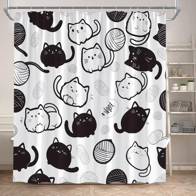 Funny Bathing Dogs Shower Curtain Cute Cartoon Animals Pet Painting Art Kids Bath Curtains Fabric Home Bathroom Decor With Hooks