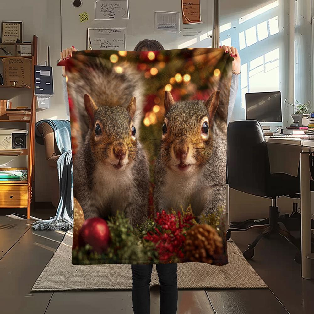 Two Squirrels,pattern Flannel Blanket, High quality Comfortable for All Seasons, Home Decor, Warmth and Comfort, Perfect for Gifts.