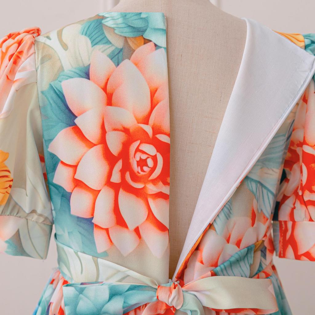 Orientalisches Puffärmel-Blumen-Prinzessinnenkleid für Abende