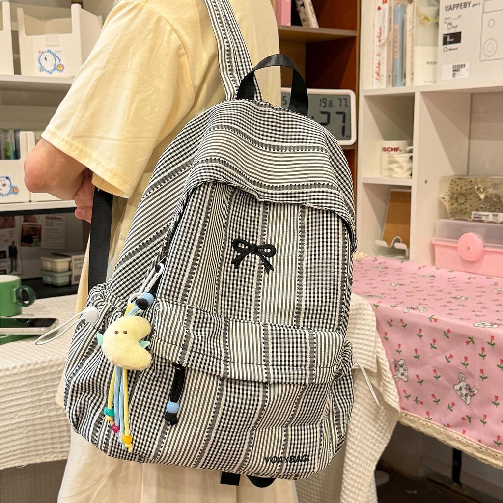 Schoolbag Korean simple plaid backpack casual versatile lightweight high school students ins schoolbag class commuter travel backpack