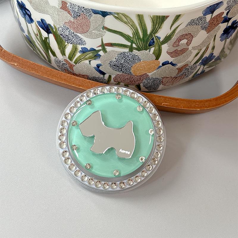 Rhinestone Puppy Mirror Magnetic Suction Solid Color Round Mobile Phone Airbag Bracket Retractable Wind Portable Ring Buckle