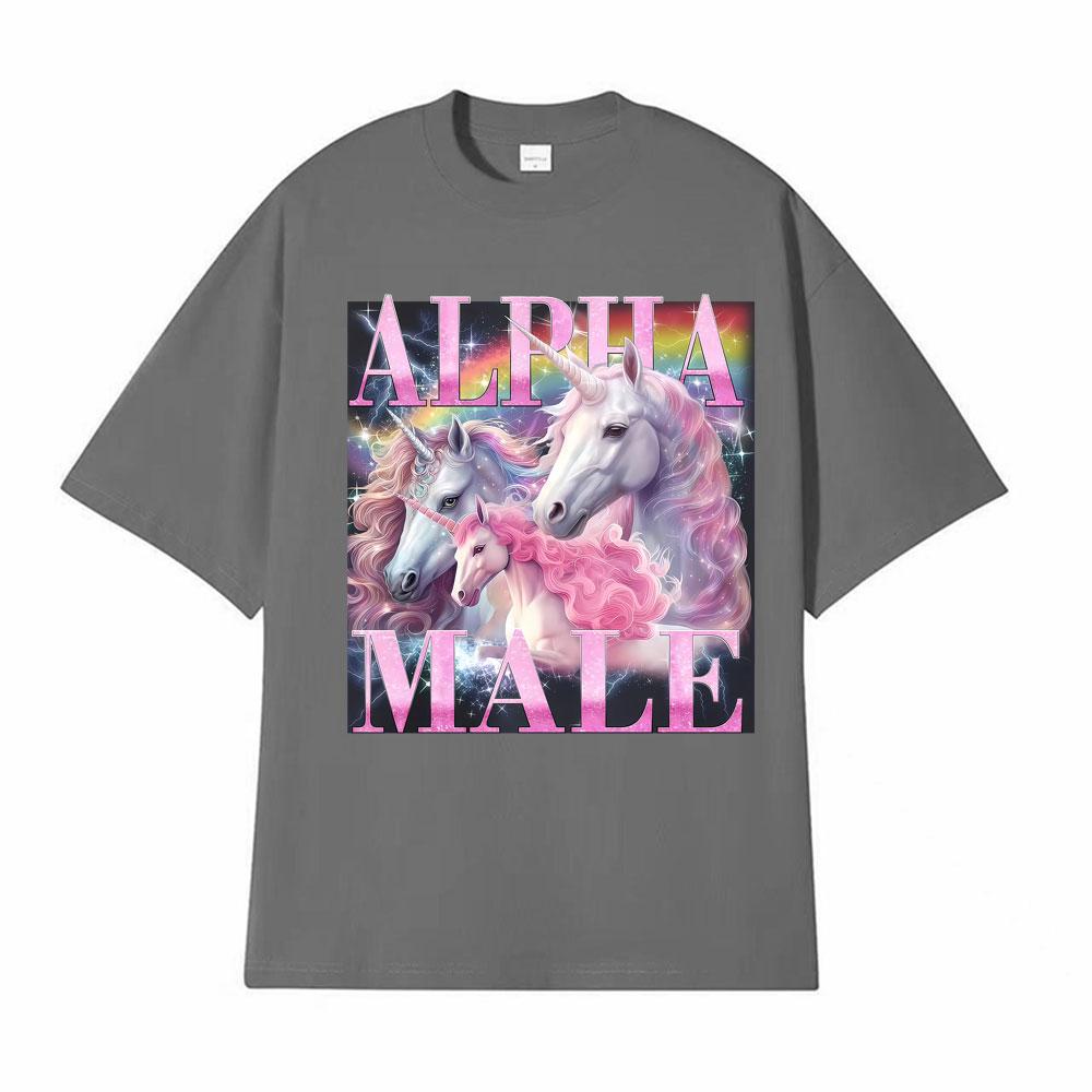Alpha Male Rainbow Unicorn Funny Printed TShirt Men Women Oversized High Quality Classic T-Shirt Vintage Cotton Comfort T Shirts