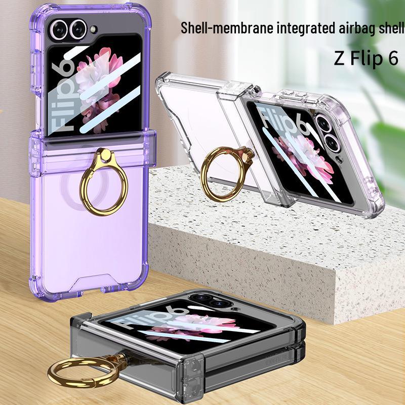 Samsung ZFlip6 Clear Case with Airbag Ring & Hinge Protection - Unisex and Fashionable Anti-Fall Design