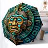 1pc Mayan Calendar Symbol Automatic Folding Umbrella, Lightweight Retractable Compact Travel Umbrella, 8-Rib Sturdy Frame089