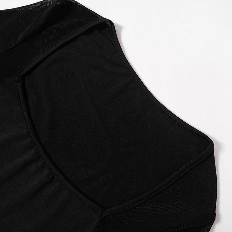 Autumn 2023 European & American Sexy Mesh See-Through Long-Sleeve Bodysuit