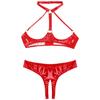 Womens Patent Leather Lingerie Set Halter Neck Open Cup Bra Crotchless Briefs Wet Look Clubwear Night Outfit
