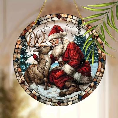 1pc Santa Claus Christmas Stained Glass Door Hanger Window Hanging Pendant Suncatcher Window Decor, Novelty Home Decor, Perfect Durable for Bedroom