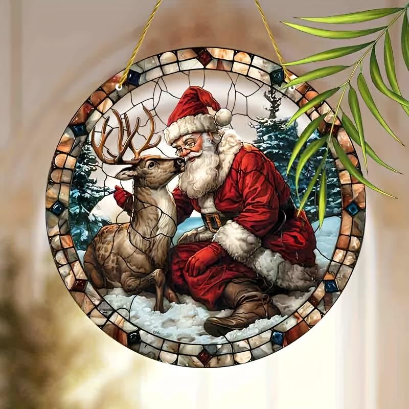 1pc Santa Claus Christmas Stained Glass Door Hanger Window Hanging Pendant Suncatcher Window Decor, Novelty Home Decor, Perfect Durable for Bedroom