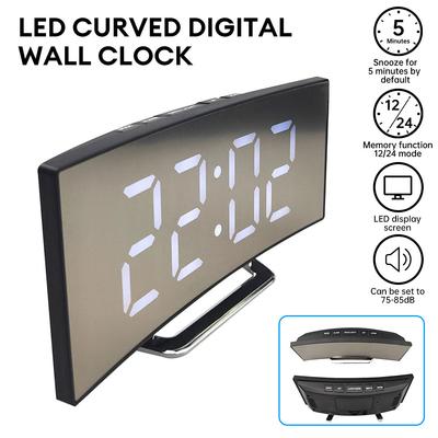 Digital Alarm Clock LED Large Curved Screen Clocks 12/24H Electronic Alarm Clock with Temperature Display for Bedroom Office