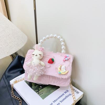 Cute Doll Baby Girls Square Shoulder Bags Princess Chain Crossbody Bag Coin Purse Sweet Kids Pearl Top-Handle Clutch Accessories