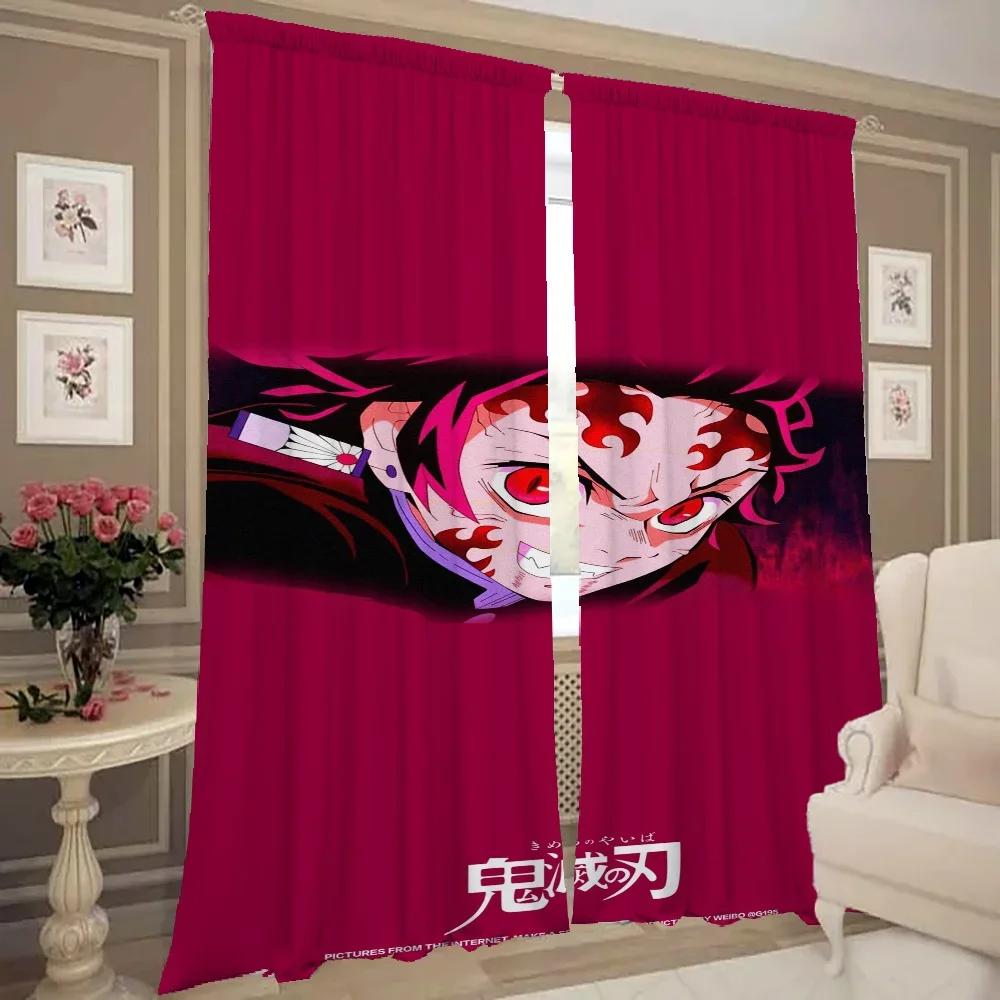 Window Kitchen Curtains for Living Room 2 Pieces Blackout Curtains Door Curtain D-demon S-slayer Bedroom Decoration Partition
