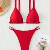 New Bikini Solid Color Triangle Cup Backless Sexy Bikini Swimsuit for Women