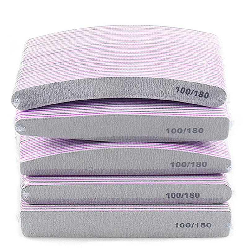 25Pcs/Lot Grey Sandpaper Nail File 100/180 Double Sided Buffer Block Polisher Pedicure Manicure Nail Art Files Nails Accesorios