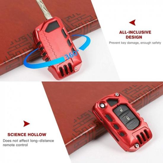 Coque en aluminium pour clé télécommande pour Jeep Wrangler JL JT 2018+ Accessoires Rouges