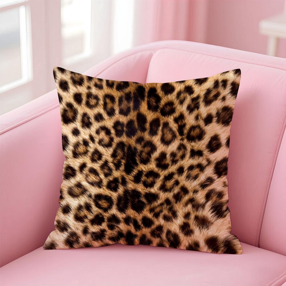PPlaid and Leopard Print Textures Cushion Cover Pillowcase Short Plush Invisible zipper Room Sofa Cushion Cover