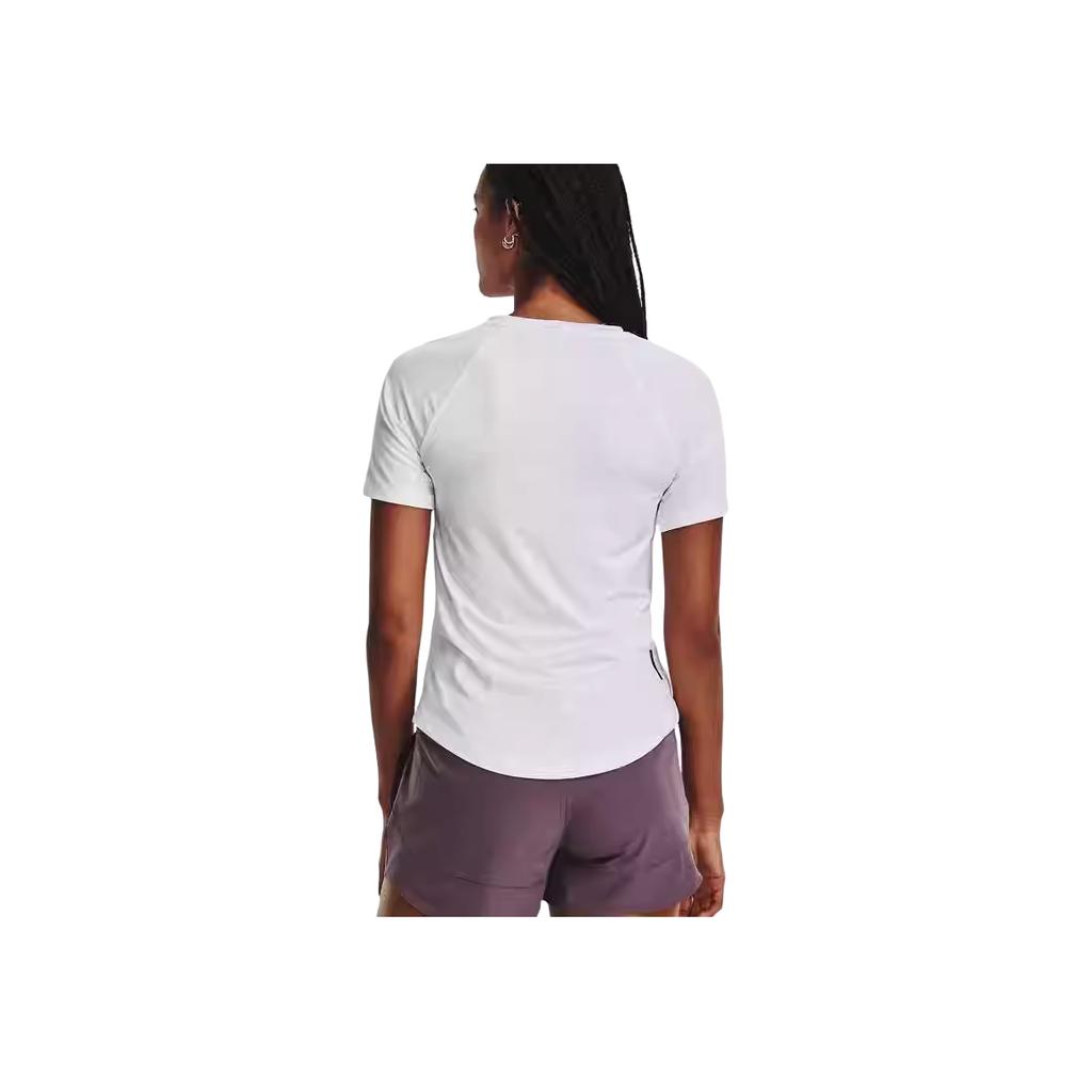 Under Armour Rush Solid Mesh Training Short Sleeve Raglan T-Shirt Women Tops White 1379963-100
