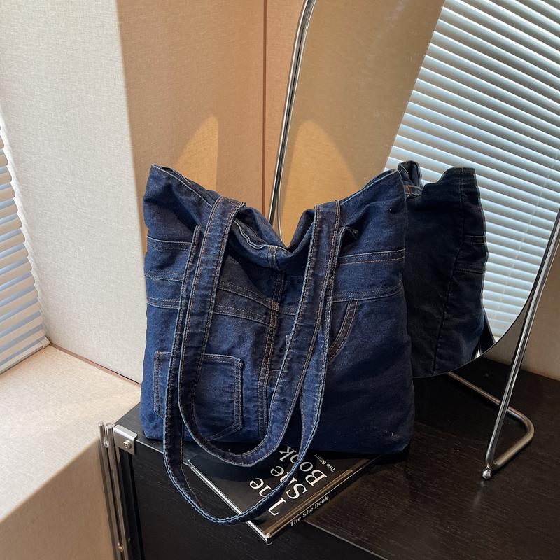 

Vintage Large Capacity Denim Bag Women s Shoulder Bag Student Class Bag світло-синій колір