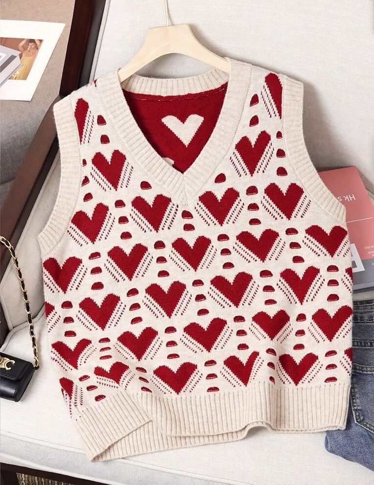 Women Vest Autumn Outerwear 2025 New Knitted Women s Autumn and Winter Sweater Korean Style V Collar Coat Average Size красный