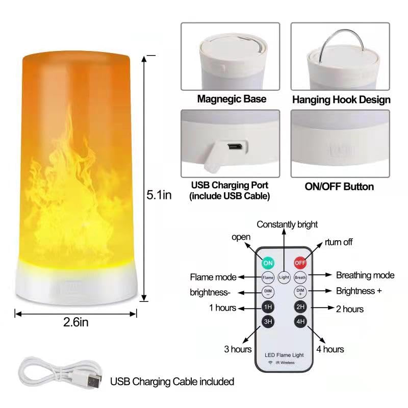 Flame Light, Remote Control USB Rechargeable Flame Light, 4 Modes LED Flame Effect Light for Living Room, Bedroom, Bar, Halloween, Christmas Party (1)