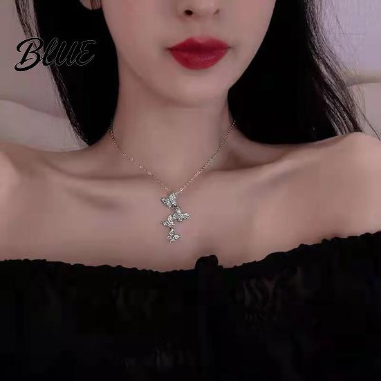 Elegant Butterfly Pendant Necklace Women Rhinestone Butterflies Anti-rust Clavicle Chain