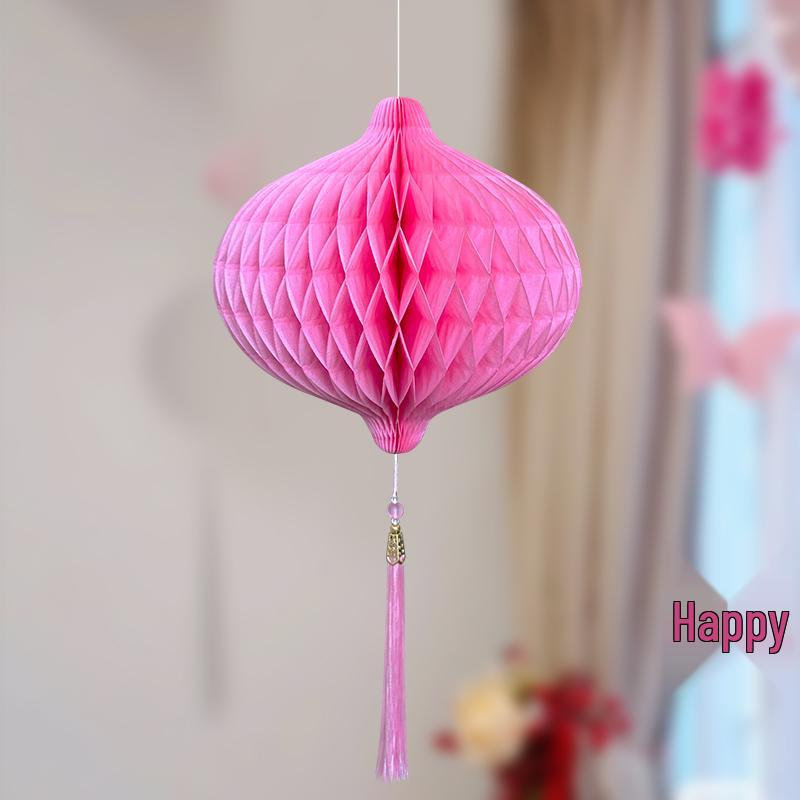 Wedding Décor Set: Honeycomb Balls, Folding Fans & Double Happiness Pendants for Groom's Room