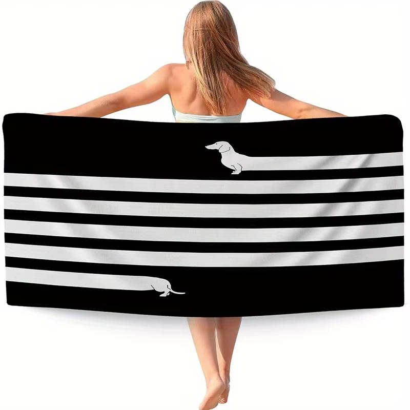 

Dachshund Striped Pattern Beach Towel, Sunscreen Windproof Lightweight Quick Dry Blanket for Camping Pool Travel Swim Gift W30*H60(CM)